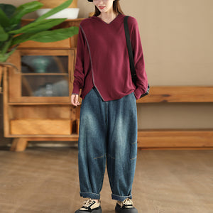 Áo hoodies len đan dài tay kiểu vạt lệch - A356