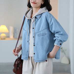 Áo khoác denim dài tau cổ đức một túi ngang nhỏ - A057