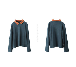 Áo len Cashmere dài tay cổ đức lệch màu - A667