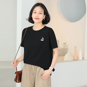 Áo T-shirt ngắn tay cổ tròn thêu quả cherry - NU9832