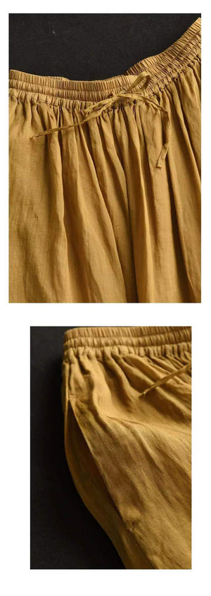 Chân váy linen retro lưng thun cột dây hai lớp - NU10089