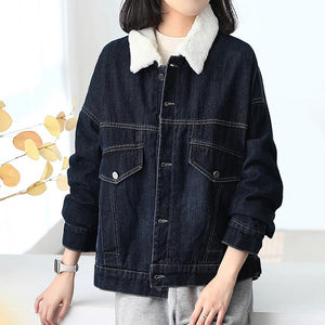 Áo khoác denim dài tay cổ đức lót lông - A653