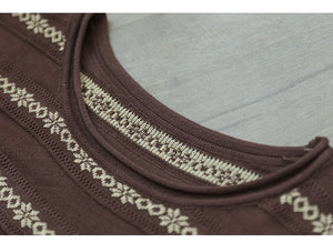 Áo len dệt kim dài tay cổ tròn kẻ sọc - NU9128