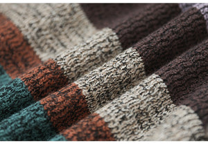 Áo len đan móc dài tay cổ tròn kẻ sọc màu sắc - NU9395