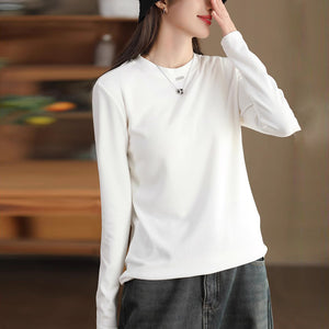 Áo T-shirt dệt kim dài tay cổ tròn lót nhung - NU9448