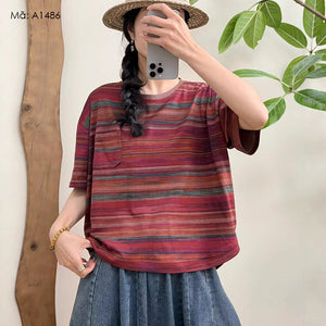 Áo T-shirt ngắn tay cổ tròn kẻ sọc - A1486