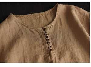 Áo T-shirt linen sát nách cổ tròn vạt xẻ - NU10303