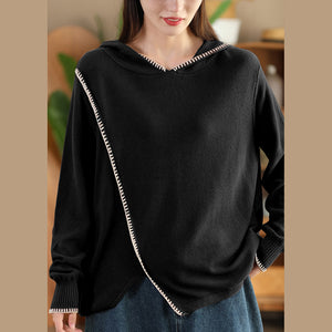 Áo hoodies len đan dài tay kiểu vạt lệch - A356
