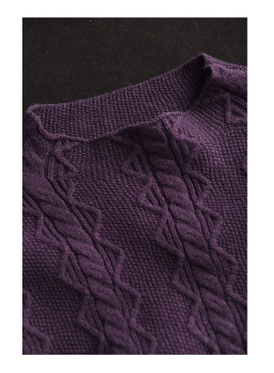 Áo len đan dài tay bện thừng zic zắc cổ tròn - NU9517