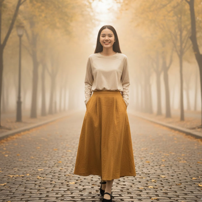 Áo T-shirt dài tay cổ tròn một màu form rộng - A109