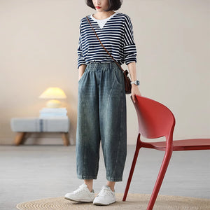 Quần baggy denim lưng thun ống rộng gấu túm - NU9084