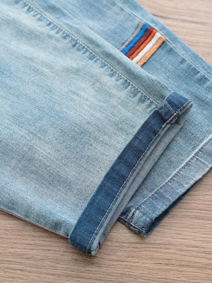 Quần baggy denim lửng lưng thun thêu sắc cầu vồng - Q033