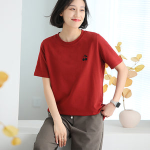 Áo T-shirt ngắn tay cổ tròn thêu quả cherry - NU9832