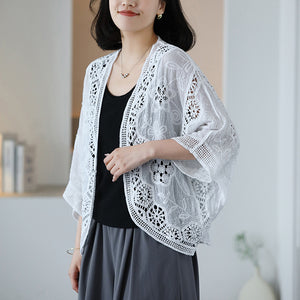 Áo khoác cardigan dệt kim tay lửng thêu hoa văn retro - A033