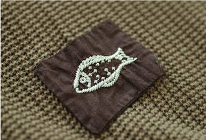 Áo khoác cardigan len đan dài tay cổ V thêu chú cá - NU9640