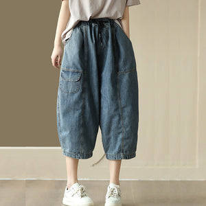 Quần baggy denim lưng thun ống rộng túi có nắp - NU8861