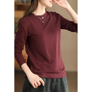 Áo T-shirt dệt kim dài tay cổ tròn lót nhung - NU9448