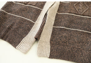 Áo khoác len đan cardigan form dài hai túi kẻ sọc có mũ - NU9560
