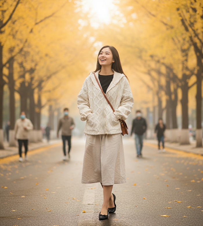 Áo khoác dài tay lót lông có mũ dây rút hai túi vuông - A413