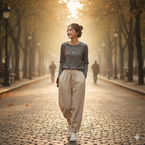 Áo T-shirt dài tay cổ tròn kẻ sọc nhỏ - A138