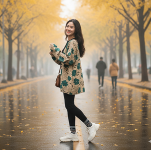 Áo len dài tay cổ tròn in những bông hoa đồng màu - A476