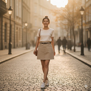 Chân váy ngắn retro kèm thắt lưng - V037