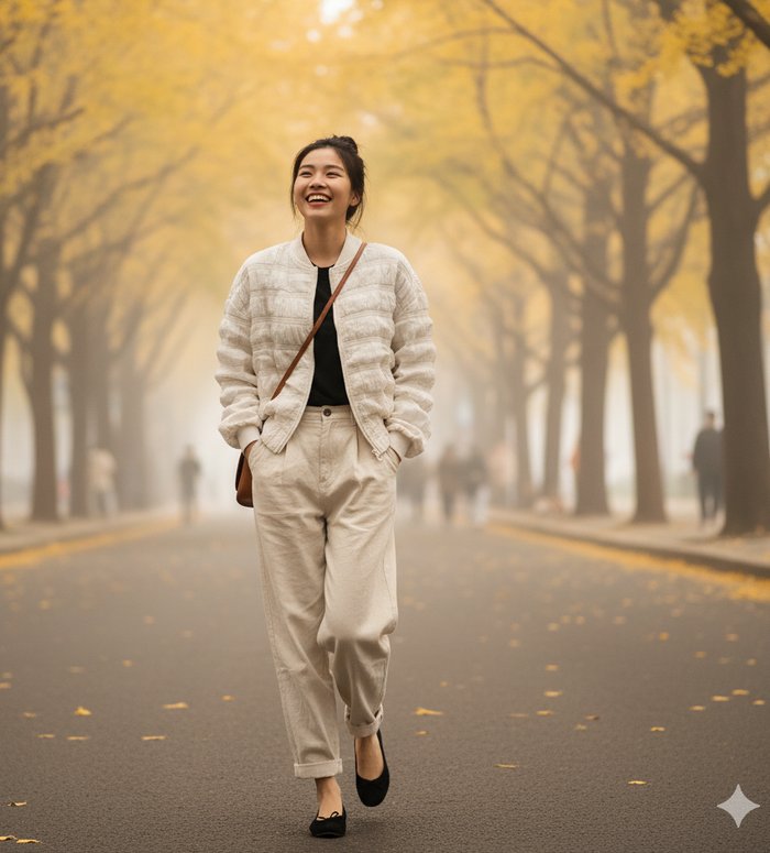 Áo khoác dài tay cổ bóng chày kiểu hai túi chéo - A430