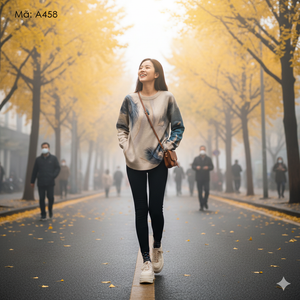 Áo len dài tay cổ tròn in những chiếc lông chim - A458