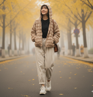 Áo khoác dài tay trần kiểu có mũ - A434