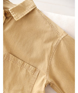 Bộ đồ denim gồm áo sơ mi ngắn tay cổ đức và quần baggy kiểu dây đeo - NU8887