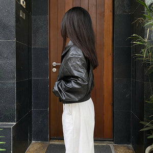 Áo khoác da jacket dài tay cổ đức túi chéo - A508