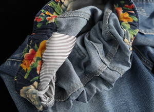 Quần baggy denim hai túi chéo thêu hoa kẻ - NU3704 - kamaka.vn - thời trang nhật