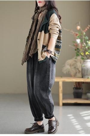 Áo khoác len cashmere dài tay cổ tròn hoa văn trừu tượng hai túi - NU7767