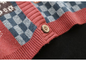 Áo khoác len cashmere dài tay cổ V hoa văn trừu tượng - NU7722