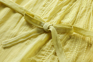 Đầm liền linen ngắn tay cổ tròn thêu bông lúa mạch - OD0738