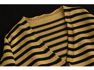 Áo khoác len cardigan dài tay cổ V kẻ sọc  - NU8053