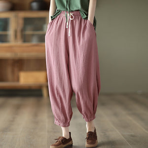 Quần baggy linen lưng thun dây rút hai túi chéo - NU7026