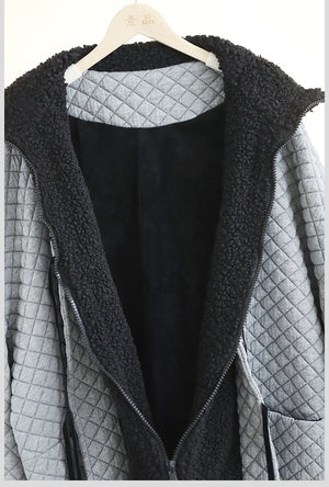 Áo khoác dài tay lót lông form rộng kiểu trần trám - NU6514