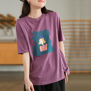 Áo T-shirt ngắn tay cổ tròn in cô gái ngộ nghĩnh form dài - NU7056