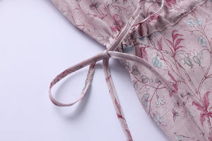 Đầm liền linen ngắn tay cổ tròn eo thun in hoa lá - OD0730
