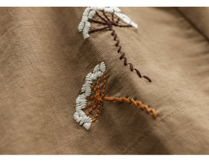 Áo T-shirt linen sát nách cổ tròn thêu hoa bồ công anh - NU6987