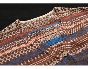 Áo khoác len dệt kim dài tay cổ V hoa văn thổ cẩm - NU7793