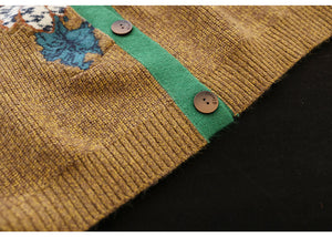 Áo khoác len cardigan dài tay cổ V móc những bông hoa - NU8065