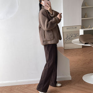 Áo khoác lông dài tay cổ pipi túi tròn - NU8093