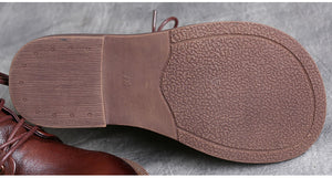 Giày da retro cao cổ đế bệt cột dây kiểu hai lớp - OD0257