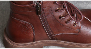 Giày da retro cao cổ đế bệt cột dây kiểu hai lớp - OD0257