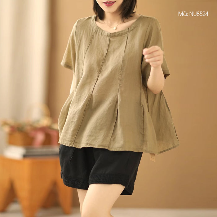 Áo T-shirt linen ngắn tay cổ tròn kiểu xòe - NU8524