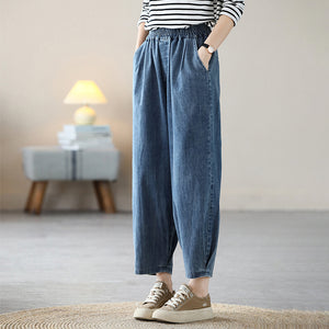 Quần baggy denim lưng thun gấu xếp ly hai bên - NU7584