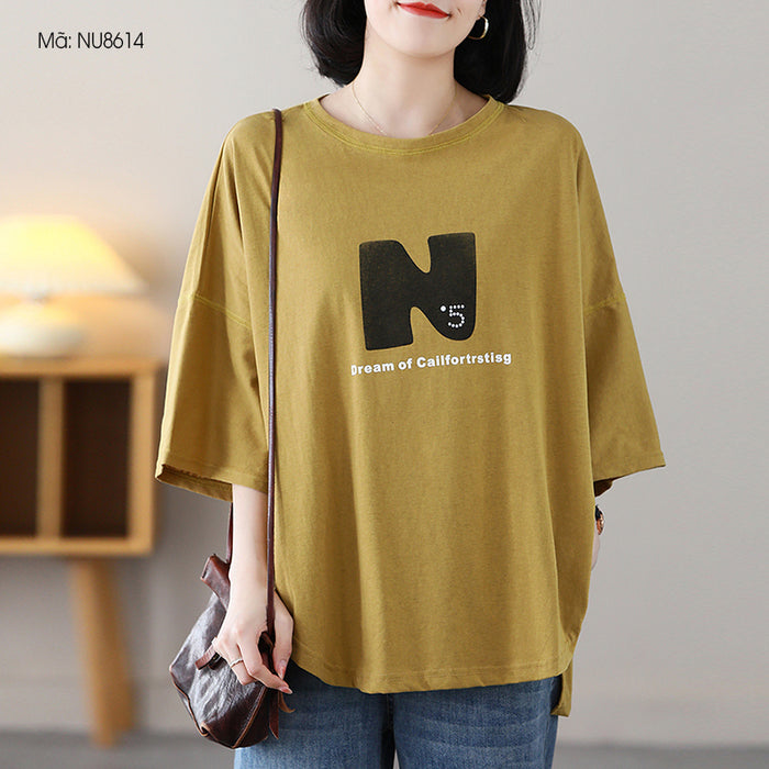 Áo T-shirt ngắn tay cổ tròn in chữ N - NU8614