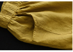 Quần sooc linen lưng thun hai túi chéo một màu - NU7039